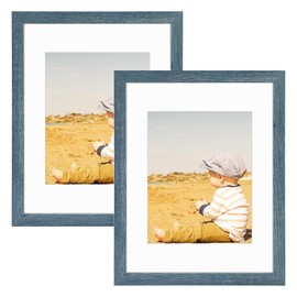 Golden State Art, 11x14 Picture Frame with Mat for 8x10 - High Definition Glass Wall Mounting Horizontal Vertical Display (Blue, 2 Pack)