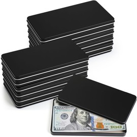 Reallnaive 12 Pcs Mini Metal Cash Box with Lid Black Single Row Currency Tray Small Money Box Holder Rectangular Money Saving Organizer Dollar Bill Storage Tin Box for Cash Coin Jewelry Stamps