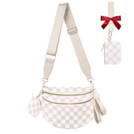 Cross Body Bag for Women Checkered Crossbody Bags Bum Bag for Women Fanny Packs for Girls Small Nylon Checkered Purse Trendy Shoulder Pouch for Womens (Checkered Beige, One Size)