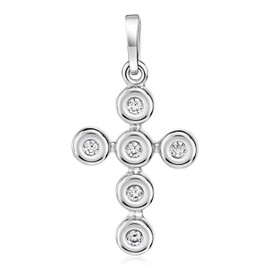 Materia KA-118 Women's 925 Silver Cross Pendant with Cubic Zirconia Small Pendant with Chain, Tarnish protection thanks to rhodium, Cubic Zirconia