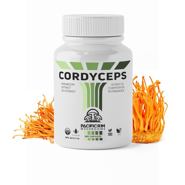 Pacific Rim Mushrooms Cordyceps Capsules - Organic Mushroom Extract Supplement,