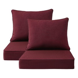 Unimatta Sunbrella Outdoor Patio Chair Cushions Set, 24" x 24", Set of 2, Water-Repellent, Fade Resistant, Deep Seat Cushion for Backyard, Couch, Sofa and Patio Furniture, Spectrum Ruby