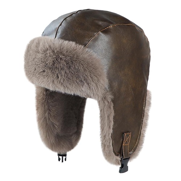 haozaikeji Winter PU Leather Trapper Hat Russian Ushanka Trapper Hat