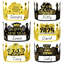 36 Pcs Happy New Year Hats Paper Crowns, Adjustable Black Gold New Years Eve Hats New Year Eve Caps for 2025 Happy New Year's Party Decorations Supplies