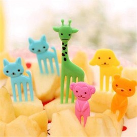 MINILUJIA Set of 20 Lovely Animal Food Fruit Picks Forks Bento Box Lunch Box Decor Mini Cartoon Toothpick Bento Lunch Decorative Cupcake Picks Small Flatware