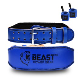 Beast Power Gear Weight Lifting Belt - 4” Genuine Leather For Lower Back Support Bodybuilding Squat Deadlift Cross Strength Training Weightlifting Gym Belt For Men Women (Blue, X-Large 38"-43")