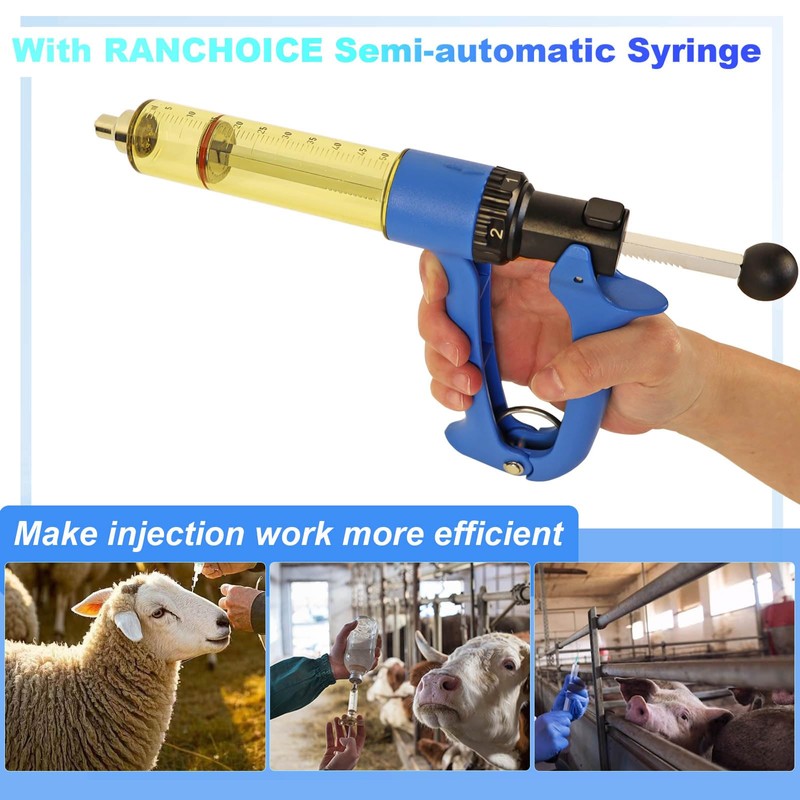 RANCH CHOICE 50ML Automatic Livestock Syringe, Adjustable Continuous Repeating Luer