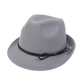 NiceYnn Vintage Trilby Felt Hat, Roll-up Short Brim Wool Unisex Gangster Fedora Hats Jazz Homburg Cap, 1920s Manhattan Panama Hat Grey & Black Rope