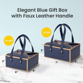 Hammont Gift Boxes - 4 Pack of Gift Boxes with Faux Leather Handles - Cookie Boxes - Versatile Gift Boxes for Presents - Elegant Box for Cakes Candy | Jewelry | Chocolates (6"x6"x3" (Blue))