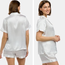 Fishers Finery Women's 100% Mulberry Silk Short Pajama Set; Collar Shirt with Loose Fit Shorts (Ivory, XS)