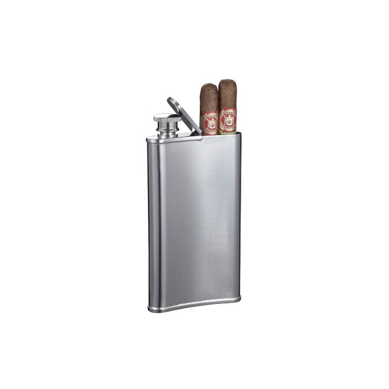 Visol Edian Stainless Steel 4-Ounce Hip Flask with Built-In Cigar