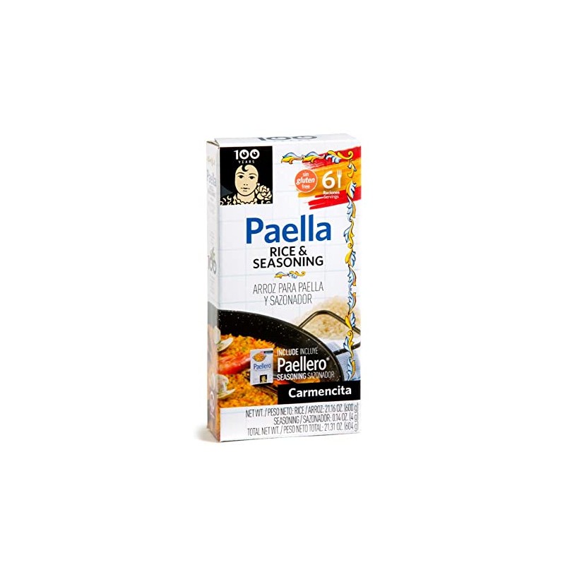 Carmencita. Rice and Seasoning. Includes Paellero seasoning. 604g (21.31oz)