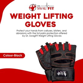 Generic Dr. SwagFit Weight Lifting Gloves for Men & Women - Full Palm Protection, Wrist Wrap Support, Ventilated Design, Large, Black