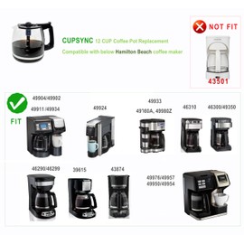 12-Cup Replacement Coffee Carafe Compatible with Hamilton Beach Coffee maker Pot & All Flex Brew Coffee Maker, Not Compatible Procter Silex series