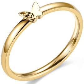 Jude Jewelers Stainless Steel Classicl Dainty Plain Butterfly Charm Promise Engagement Statement Ring (Gold, 11)