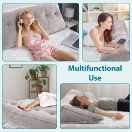 FAHKNS Wedge Pillow Headboard Queen, Removable Bed Wedge Pillow, Triangle Headboard Pillow for Bed, Sofa, Patio, Glass Window Floor, Light Gray