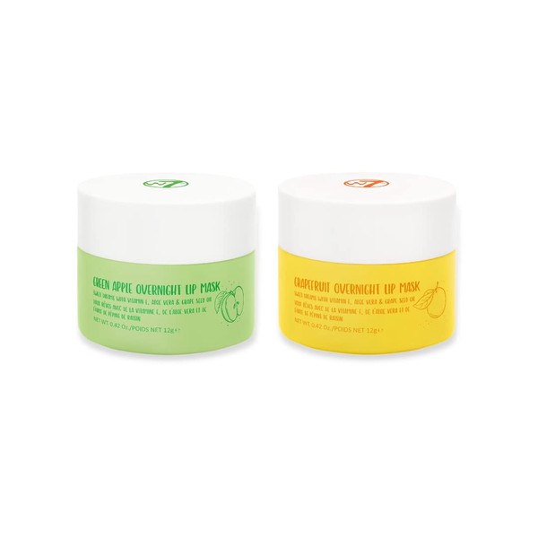 W7 Sweet Dreams Overnight Lip Mask Duo - Apple & Grapefruit Flavour in Pack of 2 - Vitamin E, Aloe Vera and Grape Seed Oil - for Hydrated, Full-Like & Irresistible Lips