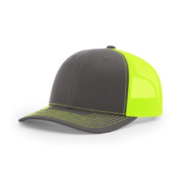 Richardson Unisex 112 Trucker Adjustable Snapback Baseball Cap, Split Charcoal/Neon Yellow, One Size Fits Most