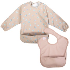 Ali+Oli Smock Bibs for Babies (2-pc) Long & Short Sleeve Set (Butterfly, Blush) BPA-Free Oeko-Tex Certified, Toddler Bib Ages 6m+