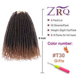 ZRQ 6 Inch Micro Twist Crochet Hair Bob Crochet Braids Ombre Brown Mini Pre-twisted Passion Twist Mini Senegalese Twist Crochet Hair Pre-looped Yanky Twist Hair Extensions(9 Packs,T30#)