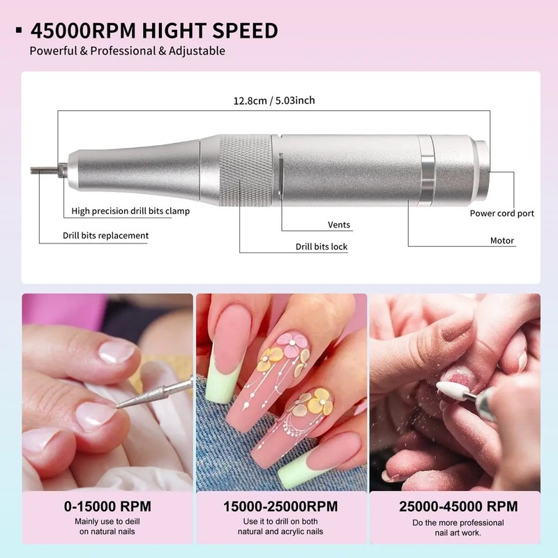 Máquina Perforadora De Uñas Eléctrica Portátil De 45000 Rpm