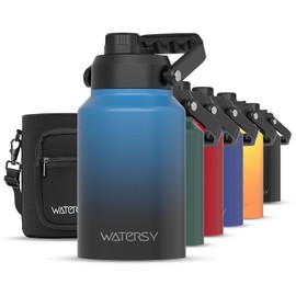 WATERSY Half Gallon Water Bottle Insulated(Cold for 48 Hrs),BPA Free&Leak Proof,64oz Stainless Steel Water Jug/Flask,Big thermo,Large Water Bottle with Handle for Gym,Hiking,Camping,Gradient Blue