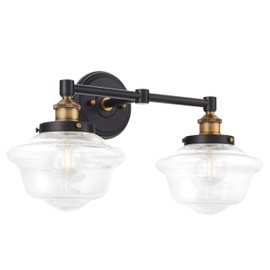 Linea di Liara Lavagna Farmhouse Matte Black Bathroom Light Fixtures Over Mirror Black and Gold 2-Light Bathroom Vanity Light Fixture Clear Glass Shades Modern Vanity Lights, Bulbs Included UL Listed