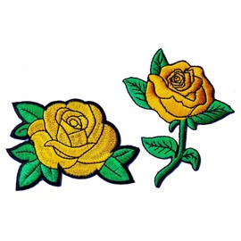 Yellow Rose Embroidered Patches Floral Iron-on Appliques, Set of 2, Flower Applique DIY