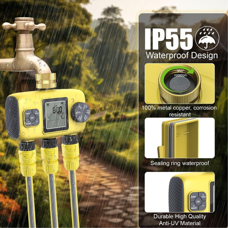 Generic 3 Zone Sprinkler Timer, 3 Outlets Programmable Water Hose