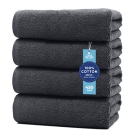DAN RIVER 4 Pack Bath Towels 22x44 Inches, Super Soft, Highly Absorbent, Lightweight, Quick Dry Towel Set, Hotel Towels for Bathroom Luxury for Home, Gym & Spa, 450 GSM, Charcoal