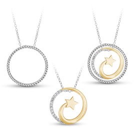 18k Gold Over Sterling Silver Shooting Star Interchangeable 3 in 1 Cubic Zirconia Necklace, 18" Chain Included