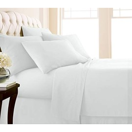 SouthShore Fine Living Inc. 6-Piece, 21-Inch Extra Deep Pocket Bed Sheet Set, Premium Quality, Easy Care, Shrinkage Free Sheet Set with 1 Flat Sheet, 1 Fitted Sheet, 4 Pillowcases, Bright White, Queen