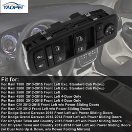 Master Power Window Switch Left Driver Side for Dodge Grand Caravan Chrysler Town & Country 2012 2013 2014 2015 for Ram 1500 2500 3500 4500 5500 2013-2015 Replaces 68110866AB 68110866AA 9 PINS+3 PINS