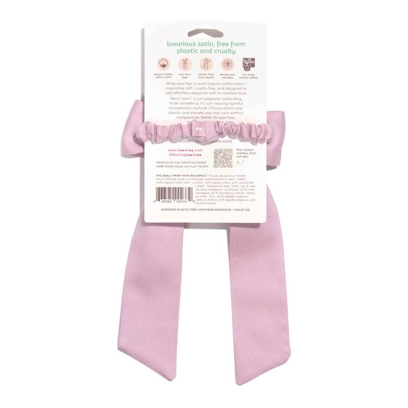 Kooshoo Plastic-free Satin Bow Scrunchie - Violet Ice, 1 Pack