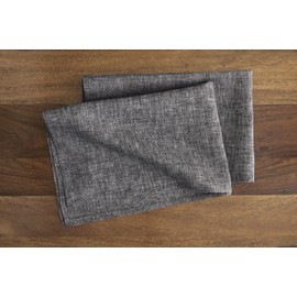 Solino Home Linen Kitchen Towels Set of 2 - Chambray Black 17 x 26 Inch - 100% Pure Linen Kitchen/Tea Towels - Machine Washable and Handcrafted from European Flax