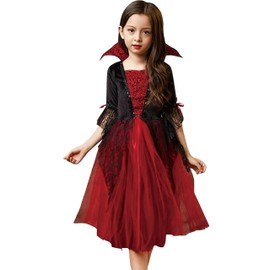 GOKEI Halloween Vampire Dress, Witch Costume, Children's, Cosplay, Kids, Girls, Baby Costume, Witch, Demon Bride, Zombie, Vampire, Witch, Devil Costume, Vampie, Cute, Long Dress, Children's Clothing