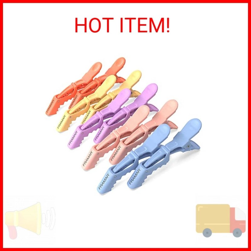 FRAMAR Pastel Alligator Hair Clips 10 Pack - Professional Styling