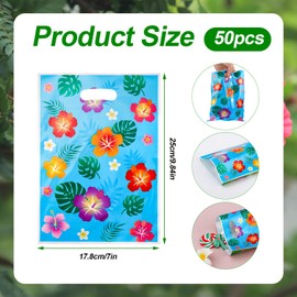 SAVITA 50pcs Goodie Bags, Hawaiian Tropical Summer Floral Gift Bags Luau Goody Party Favor Tiki Luau Theme Flower Candy Snack Decoration Treat Supplies for Aloha Party Accessories