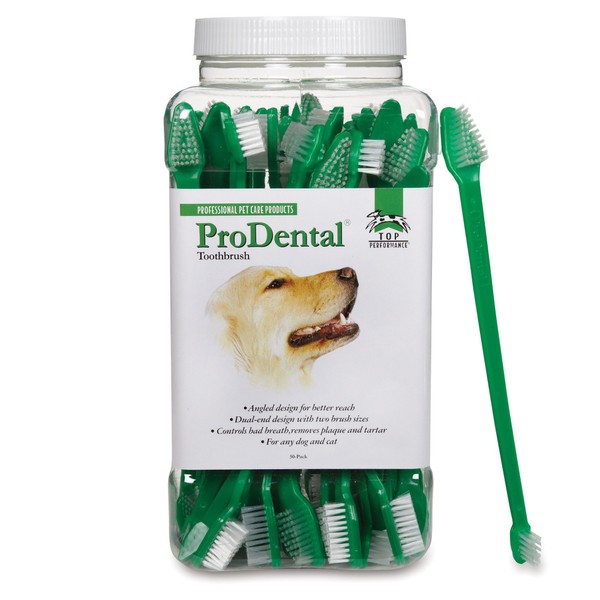 Top Performance ProDental Dual-End Toothbrushes — Convenient Toothbrushes for Cleaning Pets' Teeth, 50-Pack