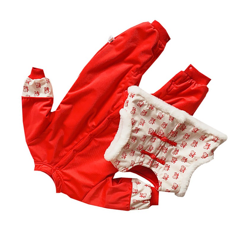 Chinese New Year Baby Romper Cotton Vintage Coil Buckle Festive