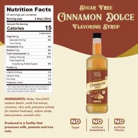 ChocZero Sugar Free Coffee Syrup, Cinnamon Dolce Flavor, Simple Syrup Drink Mix, Cinnamon Toast Latte, Protein Shakes & Baking, Gluten Free, All Natural, 25.4 Ounces (Pack of 1)