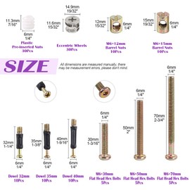 125Pcs 3 in 1 Furniture Crib Hardware Screws Connecting Fittings Kit, Cam Fitting with Dowel 3-in-1 Hardware Connectors Furniture Side Connecting Pre-Inserted Nut Screw Eccentric Wheel
