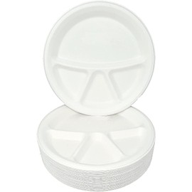 PRISTINE ENTERPRISE DISPOSABLE Biodegradable Extra Strong Hold baggase plate pack of 25 11 inch for party picnic bbq paper plates (4 compartment 12")