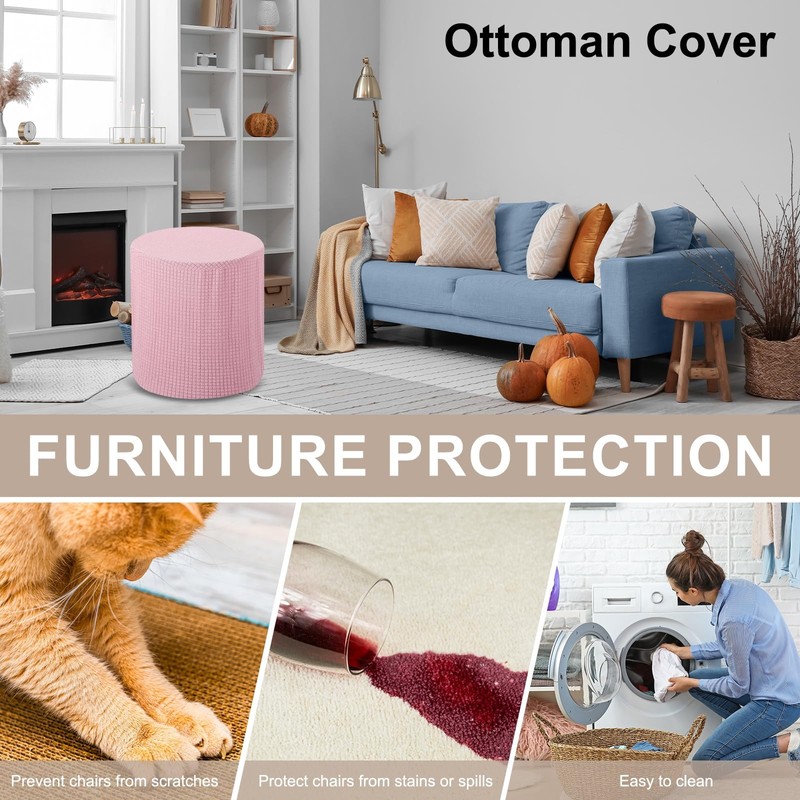 sourcing map Ottoman Cover Round, Stretch Ottoman Slipcover Fit Diameter