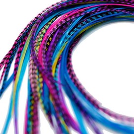 20 XXL LONG 11-13 inch (28-33cm) Real Feather Hair Extensions + Rings & Loop (Brights)