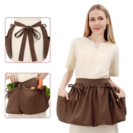 C-ZOFEK Gardening Apron with pockets, Harvest Apron, Vegetable, Fruit, Egg, Farm, Garden, kitchen, Cleaning Apron for Women (Brown, One Size)