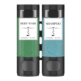 Loecuxe Shampoo and Conditioner Dispenser, Shower Dispenser 2 Chamber No Drill Wall Mounted, Shampoo Dispenser for Shower, Soap Dispenser Bathroom (Black)