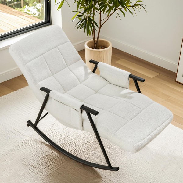 VECELO High Back Nursery Rocking Chair with Foot Rest, Teddy