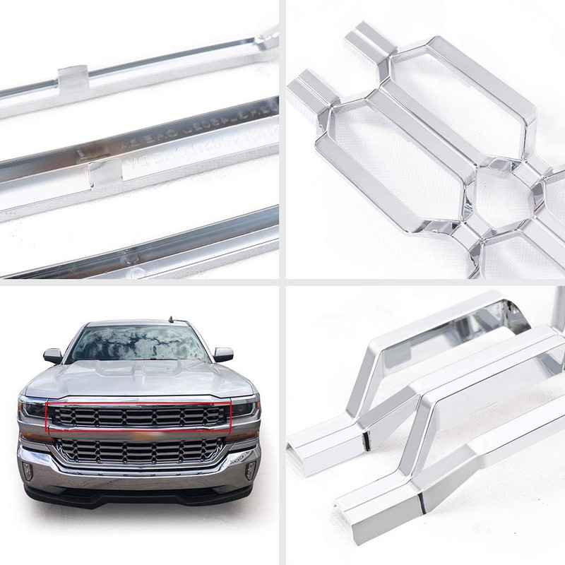 PIT66 1Pc Chrome Upper Bumper Grille Skin Guard Snap On