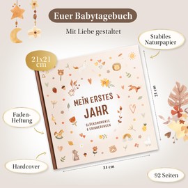 EULENTALER® The Baby Diary "My First Year" I Designed by Educators I Hand-Painted Illustrations I 21 x 21 cm I Memory Book Baby Gift Idea for Birth I Nursery